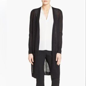 Nordstrom Halogen Linen Blend Longline Open Front Black Cardigan Size 1/XS